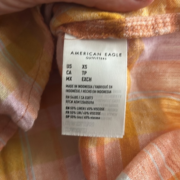 NWT American Eagle Plaid Short Sleeve Pink Orange Button Down Shirt Size X-Small - Picture 7 of 7